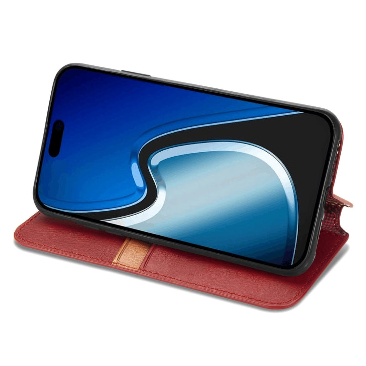 For iPhone 15 Pro Cubic Grid Pressed Magnetic Leather Phone Case(Red) - HoMEdemic™ 