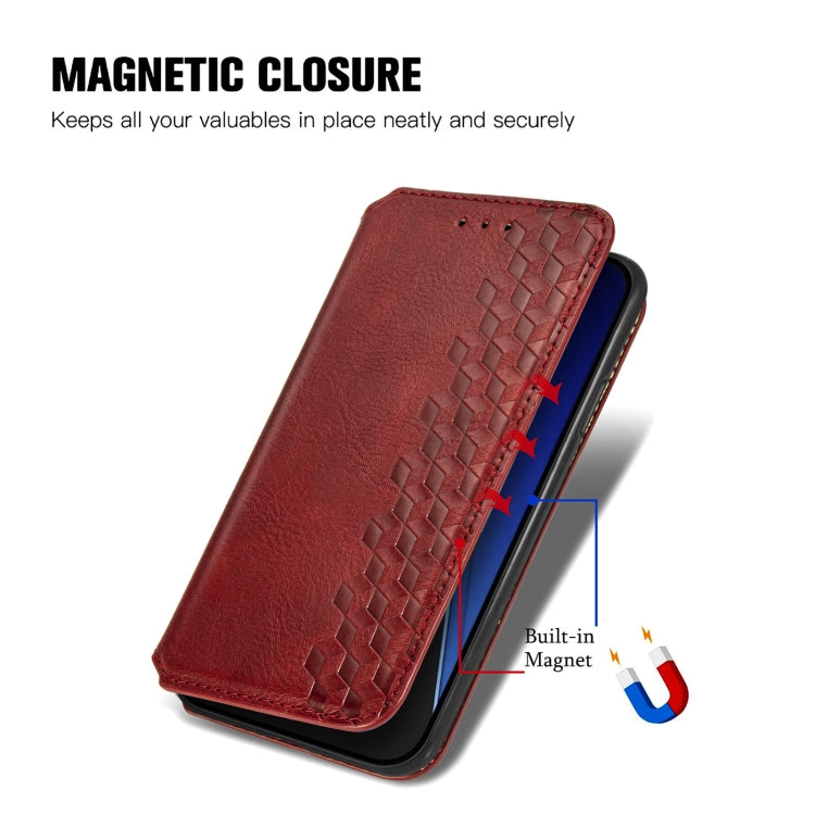For iPhone 15 Pro Cubic Grid Pressed Magnetic Leather Phone Case(Red) - HoMEdemic™ 