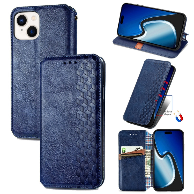 For iPhone 15 Pro Cubic Grid Pressed Magnetic Leather Phone Case(Blue) - HoMEdemic™ 