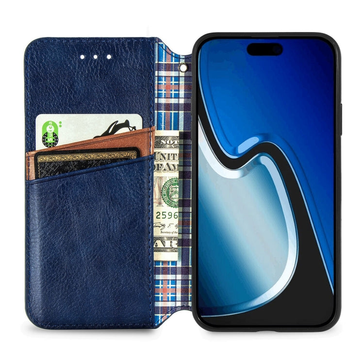 For iPhone 15 Pro Cubic Grid Pressed Magnetic Leather Phone Case(Blue) - HoMEdemic™ 