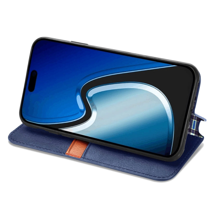 For iPhone 15 Pro Cubic Grid Pressed Magnetic Leather Phone Case(Blue) - HoMEdemic™ 