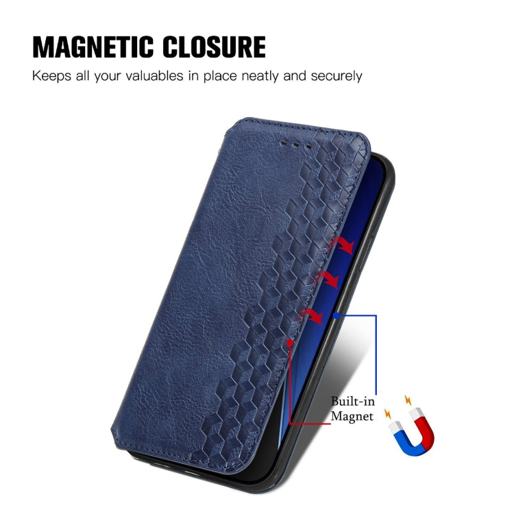 For iPhone 15 Pro Cubic Grid Pressed Magnetic Leather Phone Case(Blue) - HoMEdemic™ 