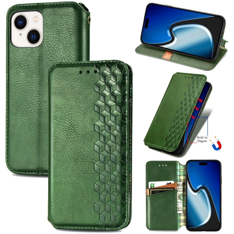 For iPhone 15 Pro Cubic Grid Pressed Magnetic Leather Phone Case(Green) - HoMEdemic™ 