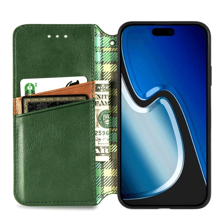 For iPhone 15 Pro Cubic Grid Pressed Magnetic Leather Phone Case(Green) - HoMEdemic™ 