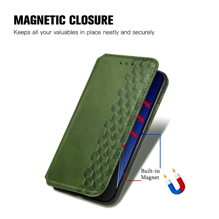For iPhone 15 Pro Cubic Grid Pressed Magnetic Leather Phone Case(Green) - HoMEdemic™ 
