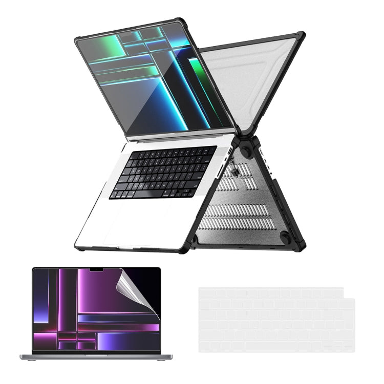 For MacBook Pro 14.2 A2442/A2779 ENKAY Hat-Prince 3 in 1 Protective Bracket Case Cover Hard Shell with TPU Keyboard Film / PET Screen Protector, Version:US(Black) - HoMEdemic™ 