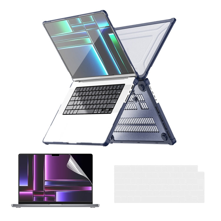 For MacBook Pro 14.2 A2442/A2779 ENKAY Hat-Prince 3 in 1 Protective Bracket Case Cover Hard Shell with TPU Keyboard Film / PET Screen Protector, Version:US(Dark Blue) - HoMEdemic™ 