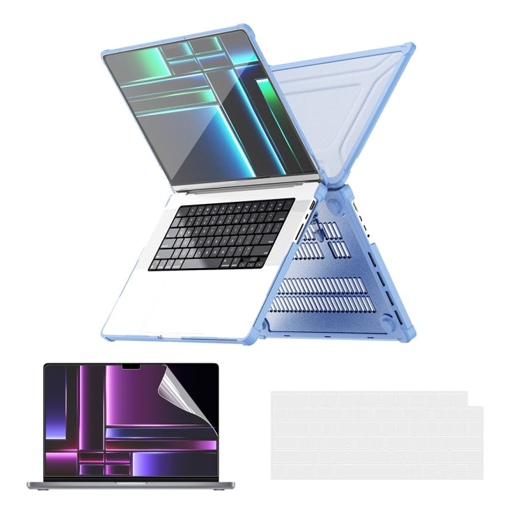 For MacBook Pro 14.2 A2442/A2779 ENKAY Hat-Prince 3 in 1 Protective Bracket Case Cover Hard Shell with TPU Keyboard Film / PET Screen Protector, Version:EU(Light Blue) - HoMEdemic™ 