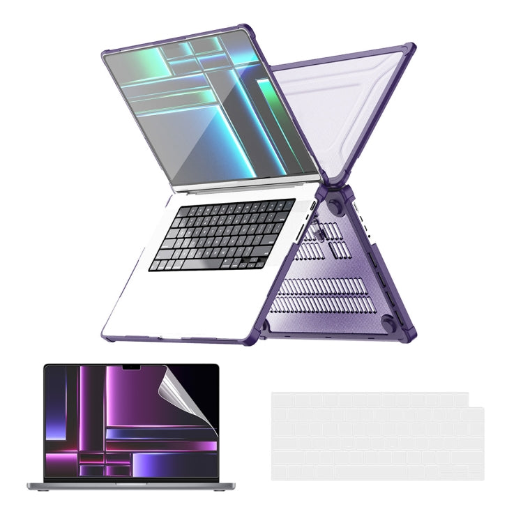 For MacBook Pro 14.2 A2442/A2779 ENKAY Hat-Prince 3 in 1 Protective Bracket Case Cover Hard Shell with TPU Keyboard Film / PET Screen Protector, Version:EU(Purple) - HoMEdemic™ 