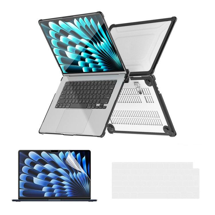 For MacBook Air 15.3 A2941/M3 2024 A3114 ENKAY Hat-Prince 3 in 1 Protective Bracket Case Cover Hard Shell with TPU Keyboard Film / PET Screen Protector, Version:EU(Black) - HoMEdemic™ 