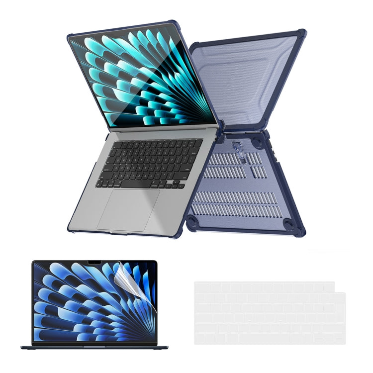 For MacBook Air 15.3 A2941/M3 2024 A3114 ENKAY Hat-Prince 3 in 1 Protective Bracket Case Cover Hard Shell with TPU Keyboard Film / PET Screen Protector, Version:EU(Dark Blue) - HoMEdemic™ 