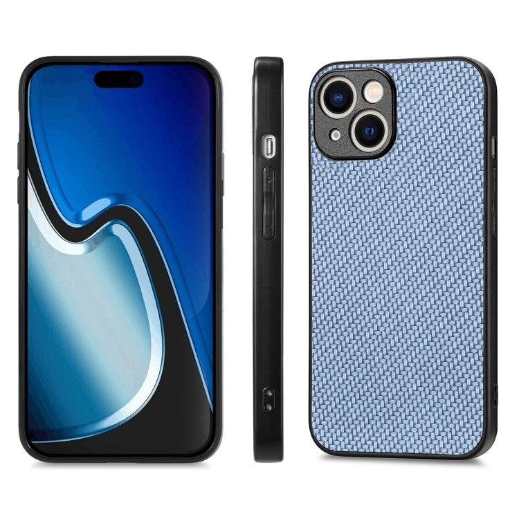 For iPhone 15 ENKAY Fiber Leather Skin PC Phone Case with High Aluminum-silicon Glass Film(Blue) - HoMEdemic™ 