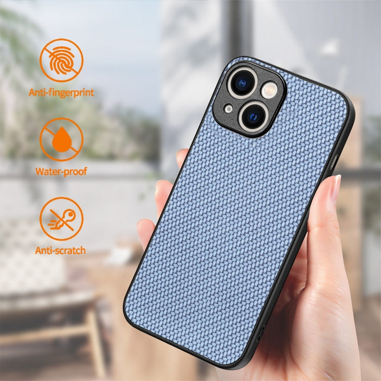 For iPhone 15 ENKAY Fiber Leather Skin PC Phone Case with High Aluminum-silicon Glass Film(Blue) - HoMEdemic™ 