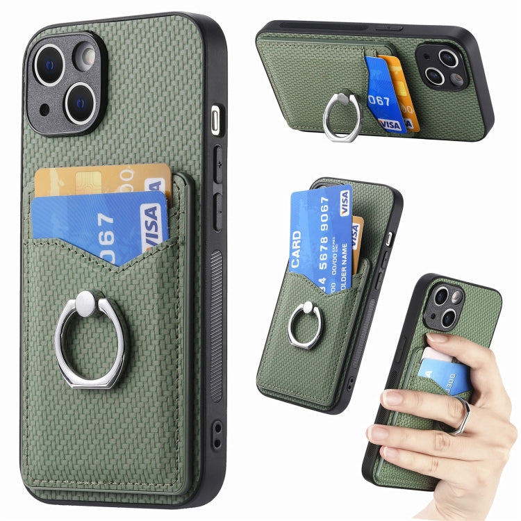 For iPhone 15 Pro Carbon Fiber Card Wallet Ring Holder Phone Case(Green) - HoMEdemic™ 