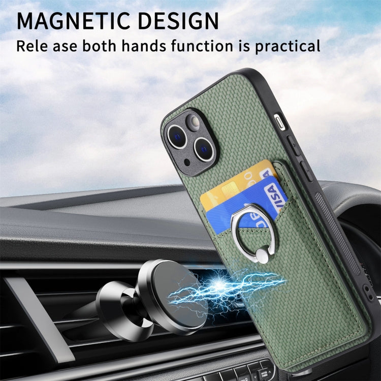 For iPhone 15 Pro Carbon Fiber Card Wallet Ring Holder Phone Case(Green) - HoMEdemic™ 