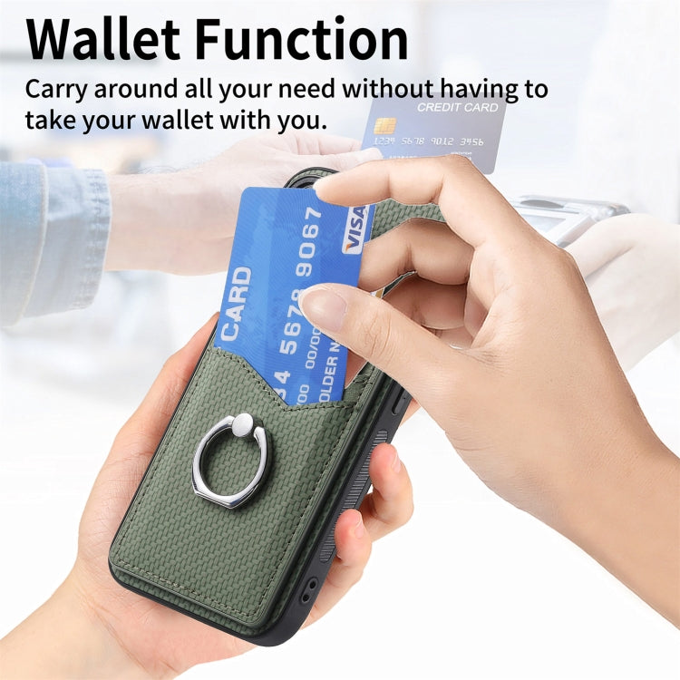 For iPhone 15 Pro Carbon Fiber Card Wallet Ring Holder Phone Case(Green) - HoMEdemic™ 