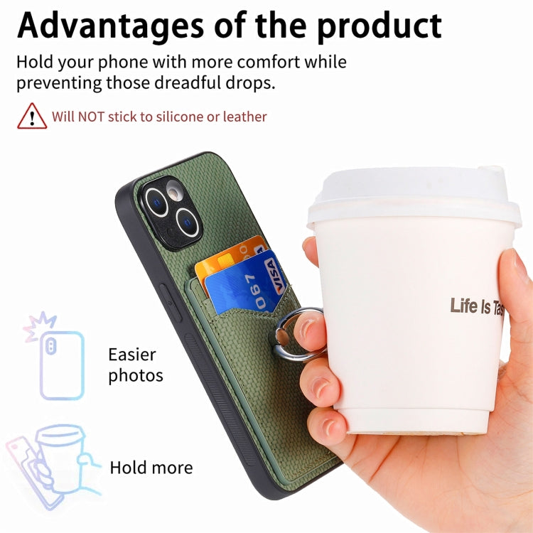 For iPhone 15 Pro Carbon Fiber Card Wallet Ring Holder Phone Case(Green) - HoMEdemic™ 