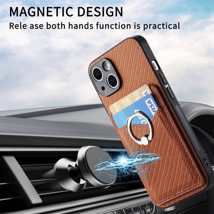 For iPhone 15 Pro Carbon Fiber Card Wallet Ring Holder Phone Case(Brown) - HoMEdemic™ 