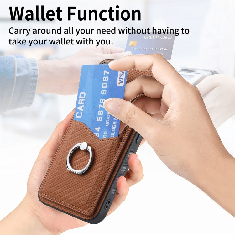 For iPhone 15 Pro Carbon Fiber Card Wallet Ring Holder Phone Case(Brown) - HoMEdemic™ 