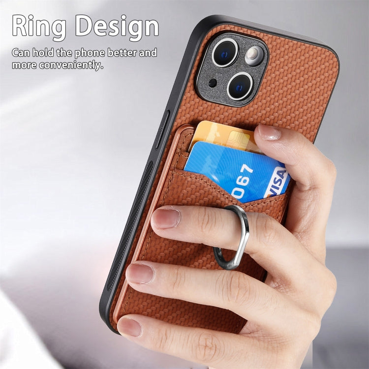 For iPhone 15 Pro Carbon Fiber Card Wallet Ring Holder Phone Case(Brown) - HoMEdemic™ 