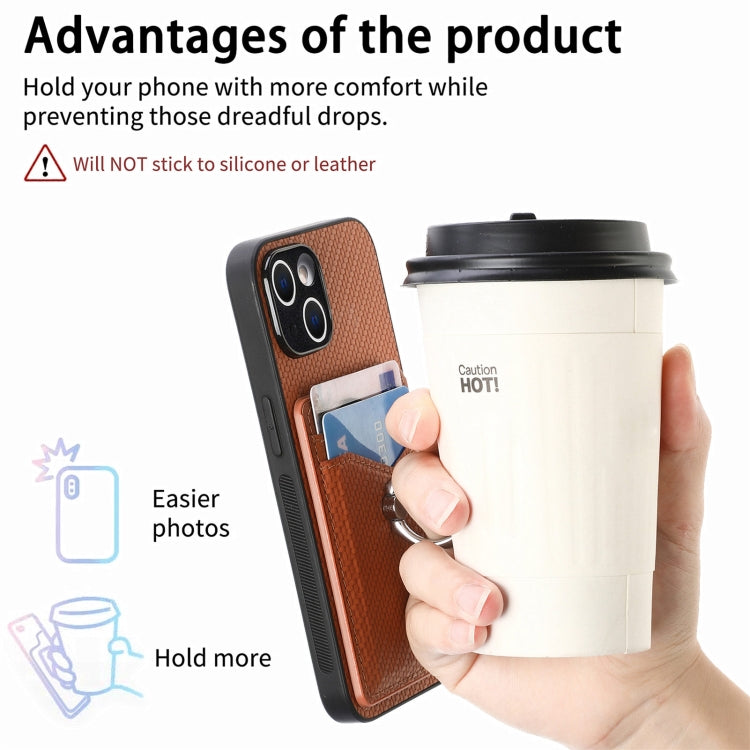 For iPhone 15 Pro Carbon Fiber Card Wallet Ring Holder Phone Case(Brown) - HoMEdemic™ 