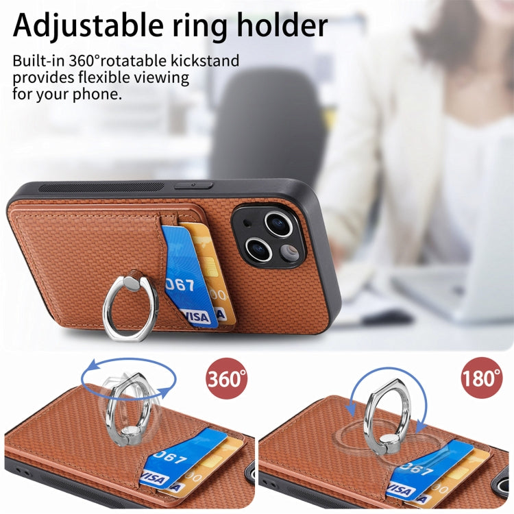 For iPhone 15 Pro Carbon Fiber Card Wallet Ring Holder Phone Case(Brown) - HoMEdemic™ 