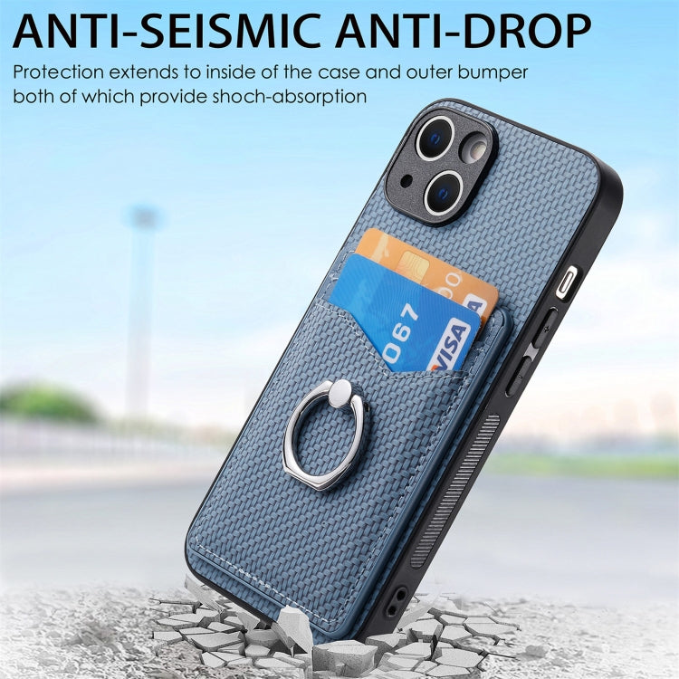 For iPhone 15 Pro Carbon Fiber Card Wallet Ring Holder Phone Case(Blue) - HoMEdemic™ 