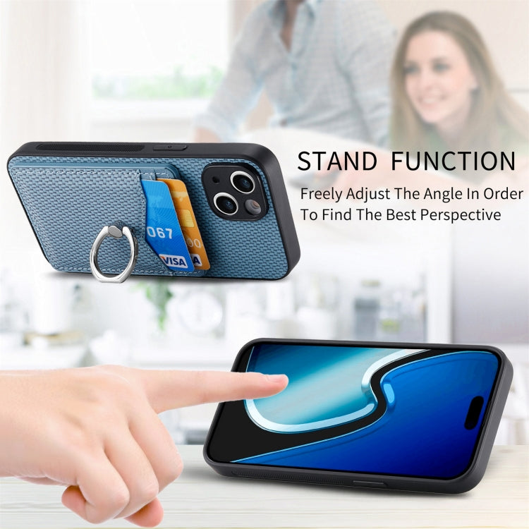 For iPhone 15 Pro Carbon Fiber Card Wallet Ring Holder Phone Case(Blue) - HoMEdemic™ 