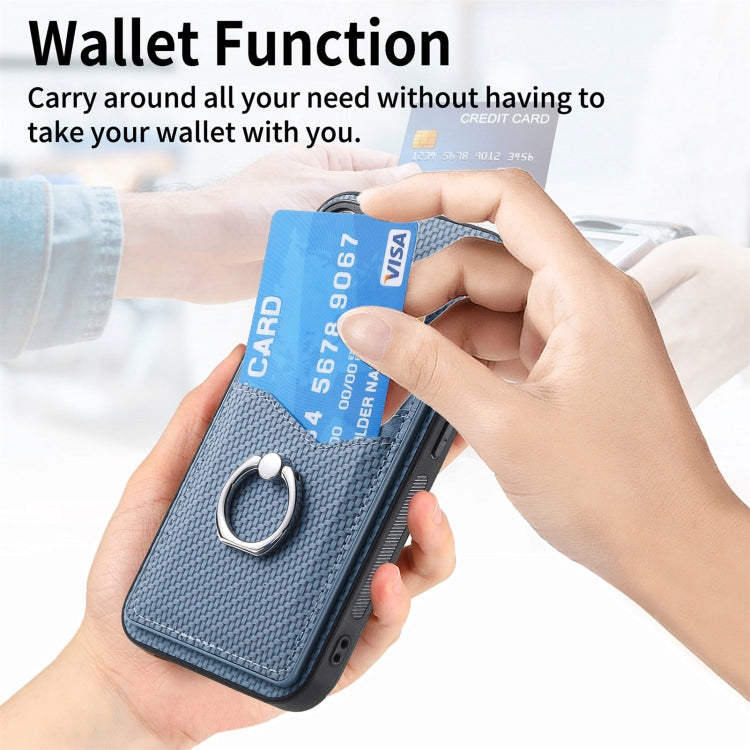 For iPhone 15 Pro Carbon Fiber Card Wallet Ring Holder Phone Case(Blue) - HoMEdemic™ 