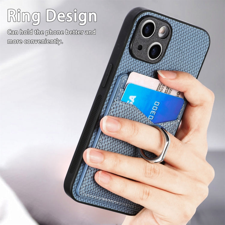 For iPhone 15 Pro Carbon Fiber Card Wallet Ring Holder Phone Case(Blue) - HoMEdemic™ 