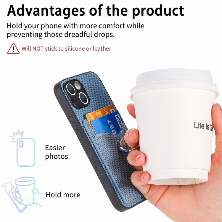 For iPhone 15 Pro Carbon Fiber Card Wallet Ring Holder Phone Case(Blue) - HoMEdemic™ 