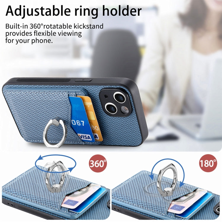 For iPhone 15 Pro Carbon Fiber Card Wallet Ring Holder Phone Case(Blue) - HoMEdemic™ 