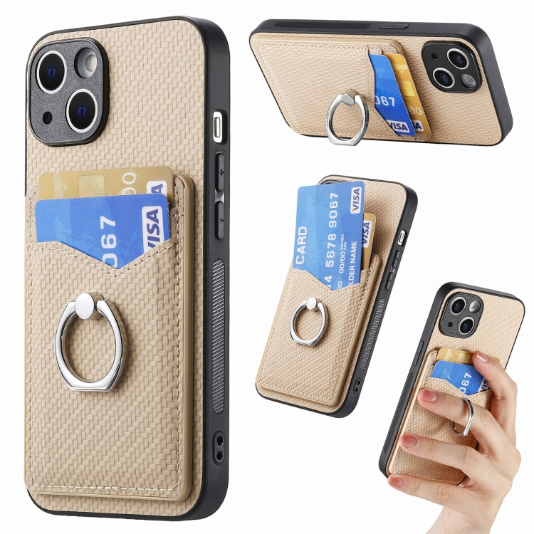 For iPhone 15 Pro Carbon Fiber Card Wallet Ring Holder Phone Case(Khaki) - HoMEdemic™ 