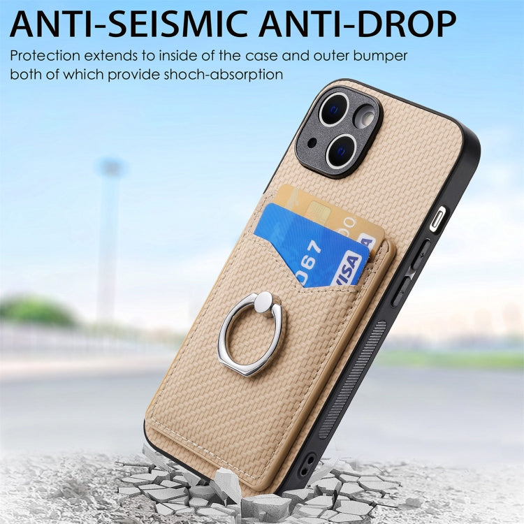 For iPhone 15 Pro Carbon Fiber Card Wallet Ring Holder Phone Case(Khaki) - HoMEdemic™ 