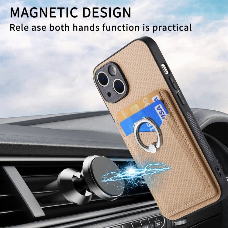 For iPhone 15 Pro Carbon Fiber Card Wallet Ring Holder Phone Case(Khaki) - HoMEdemic™ 