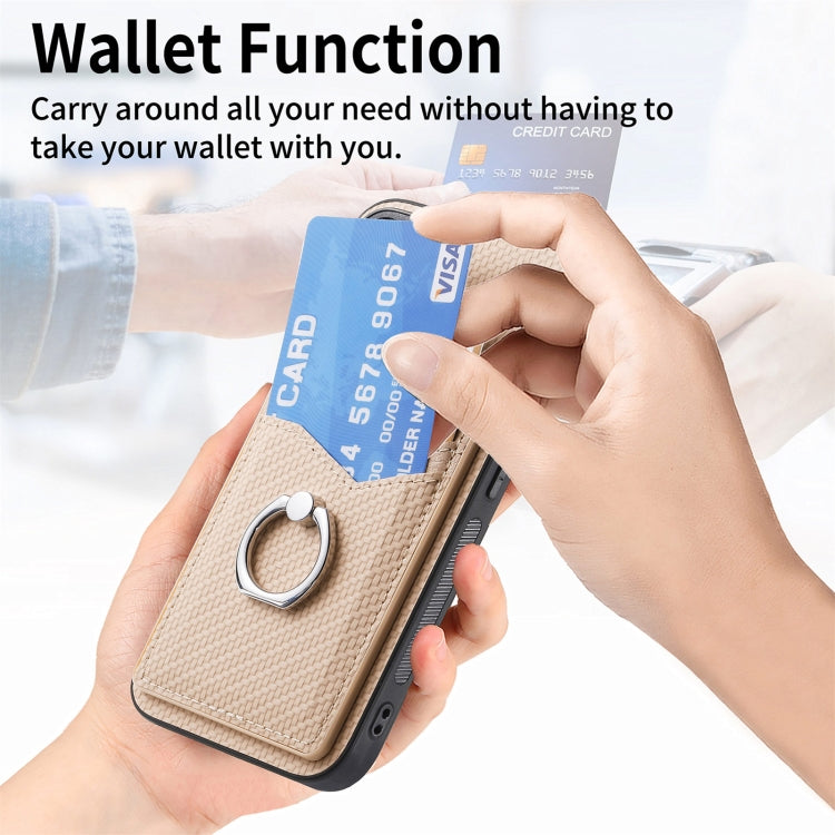 For iPhone 15 Pro Carbon Fiber Card Wallet Ring Holder Phone Case(Khaki) - HoMEdemic™ 