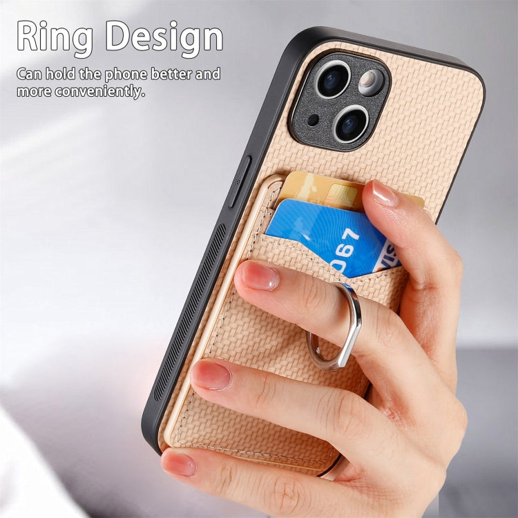 For iPhone 15 Pro Carbon Fiber Card Wallet Ring Holder Phone Case(Khaki) - HoMEdemic™ 