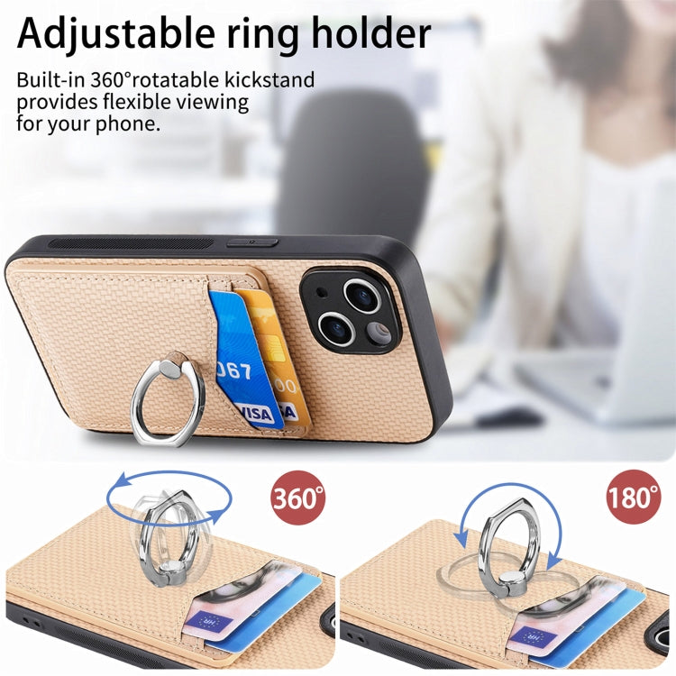 For iPhone 15 Pro Carbon Fiber Card Wallet Ring Holder Phone Case(Khaki) - HoMEdemic™ 