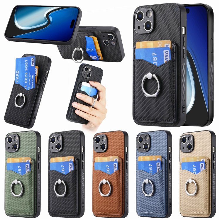 For iPhone 15 Pro Carbon Fiber Card Wallet Ring Holder Phone Case(Blue) - HoMEdemic™ 