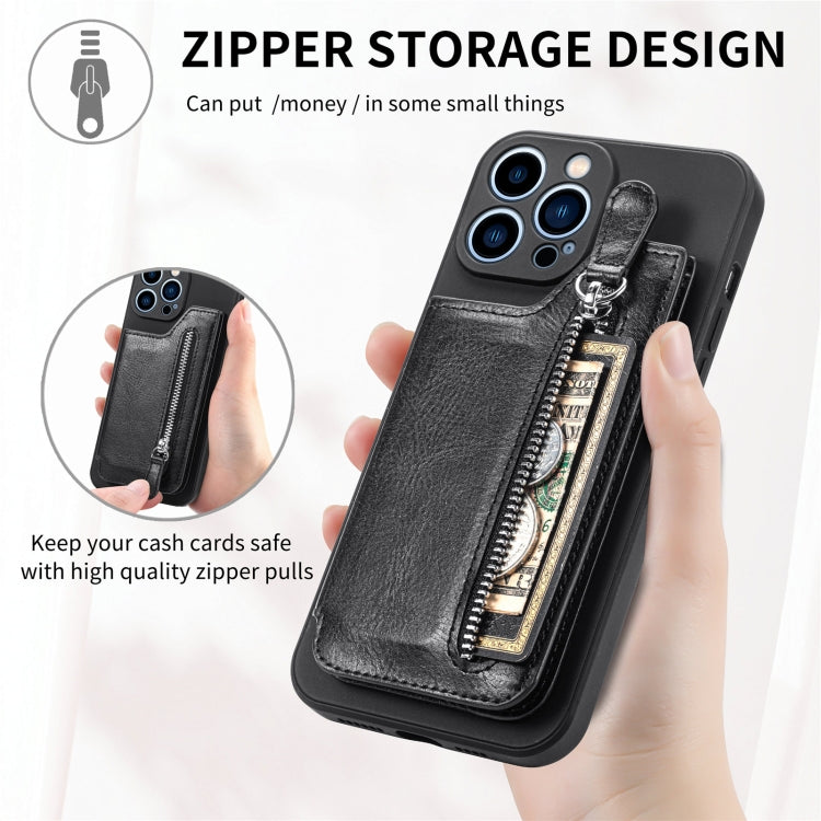 For iPhone 15 Pro Max Zipper Wallet Leather Back Shockproof Phone Case(Black) - HoMEdemic™ 
