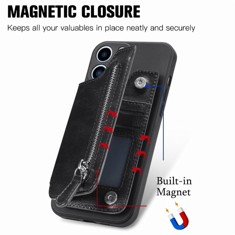 For iPhone 15 Pro Max Zipper Wallet Leather Back Shockproof Phone Case(Black) - HoMEdemic™ 