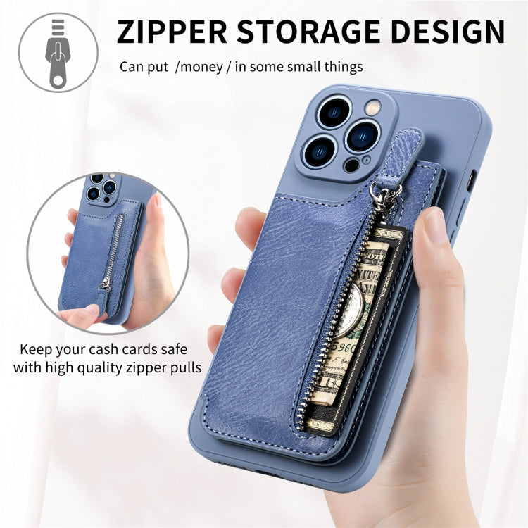 For iPhone 15 Pro Max Zipper Wallet Leather Back Shockproof Phone Case(Blue) - HoMEdemic™ 