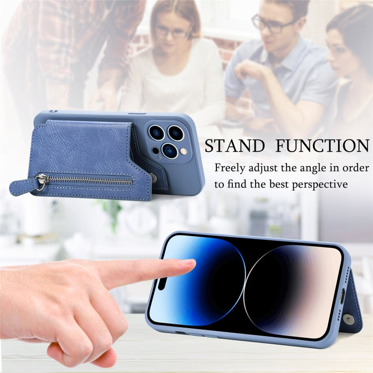 For iPhone 15 Pro Max Zipper Wallet Leather Back Shockproof Phone Case(Blue) - HoMEdemic™ 