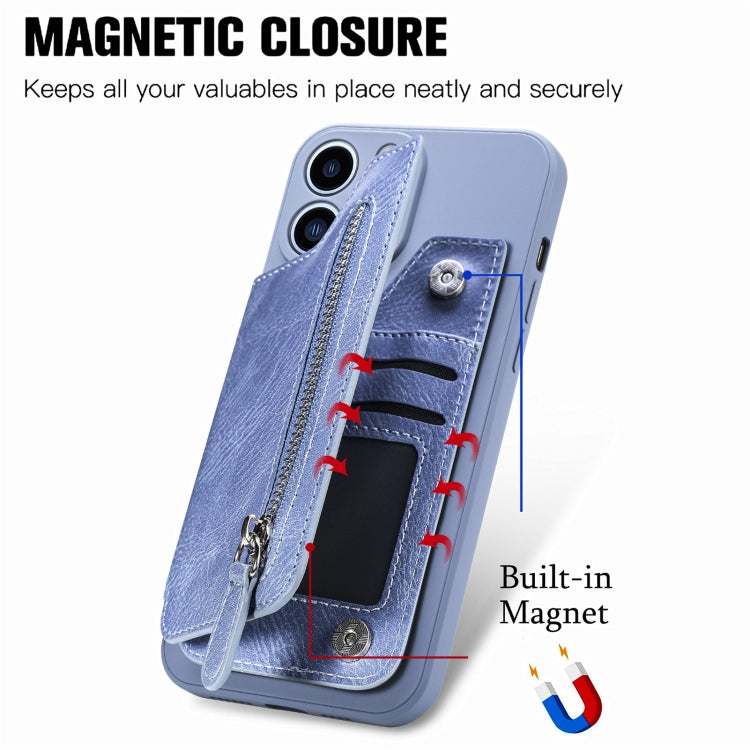 For iPhone 15 Pro Max Zipper Wallet Leather Back Shockproof Phone Case(Blue) - HoMEdemic™ 