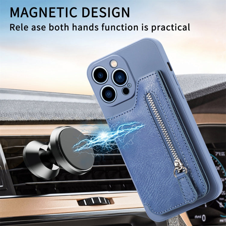For iPhone 15 Pro Max Zipper Wallet Leather Back Shockproof Phone Case(Blue) - HoMEdemic™ 