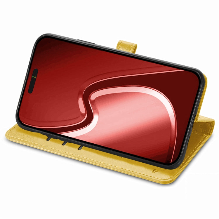 For iPhone 15 Pro Cat and Dog Embossed Leather Phone Case(Yellow) - HoMEdemic™ 