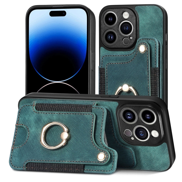 For iPhone 15 Pro Retro Skin-feel Ring Multi-card Wallet Phone Case(Green) - HoMEdemic™ 