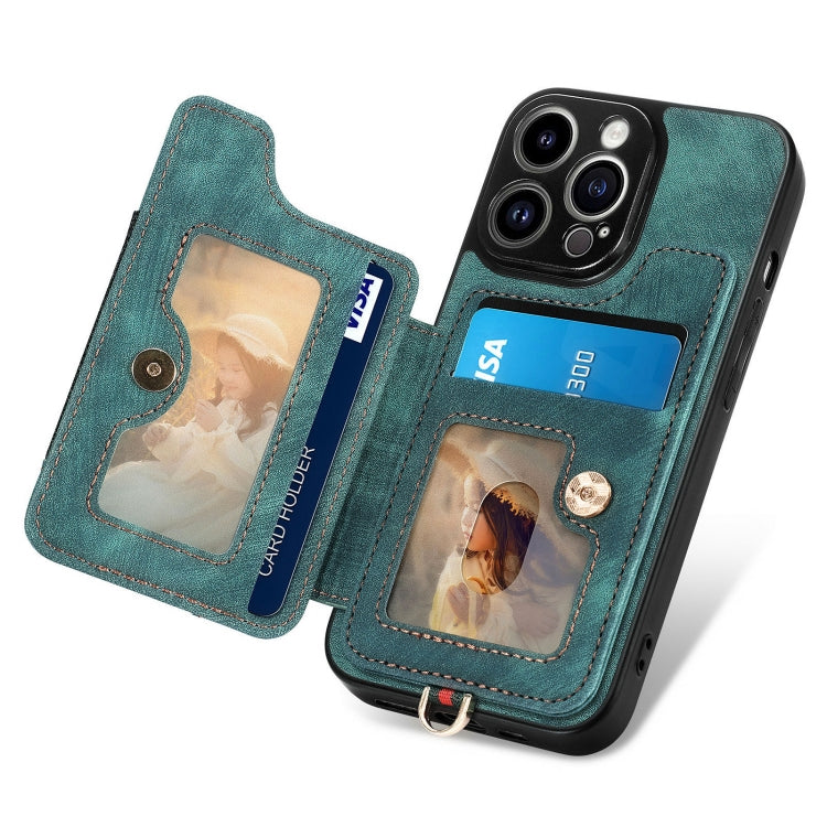 For iPhone 15 Pro Retro Skin-feel Ring Multi-card Wallet Phone Case(Green) - HoMEdemic™ 