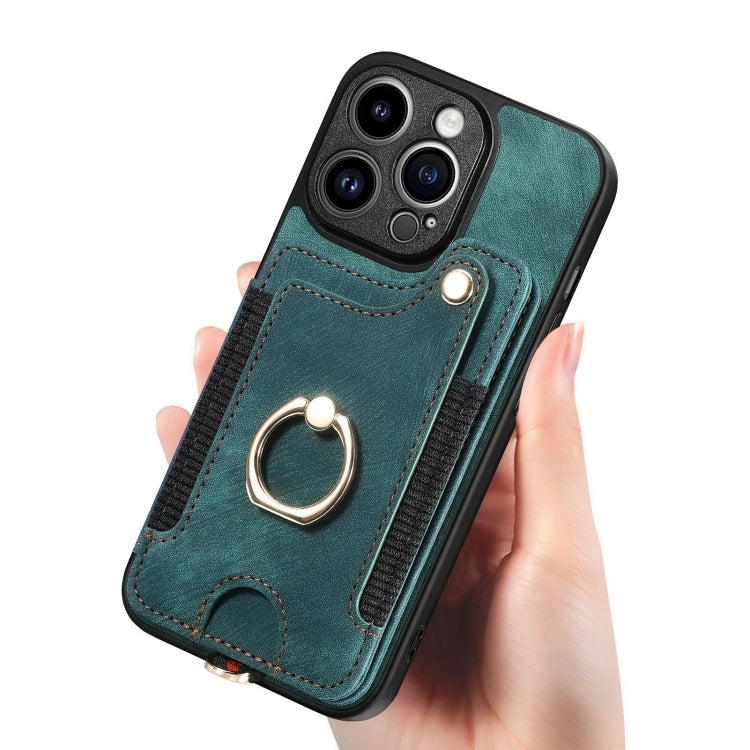 For iPhone 15 Pro Retro Skin-feel Ring Multi-card Wallet Phone Case(Green) - HoMEdemic™ 