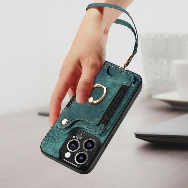 For iPhone 15 Pro Retro Skin-feel Ring Multi-card Wallet Phone Case(Green) - HoMEdemic™ 